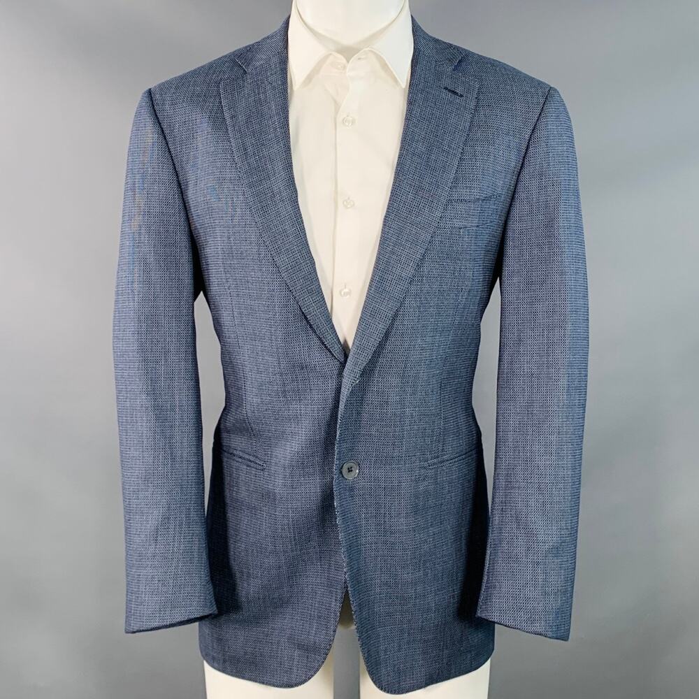 ISAIA Size 40 Regular Navy White Woven Wool Notch Lapel Sport Coat